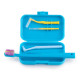 Orthodontic set for care of braces with a mono-beam brush, blue